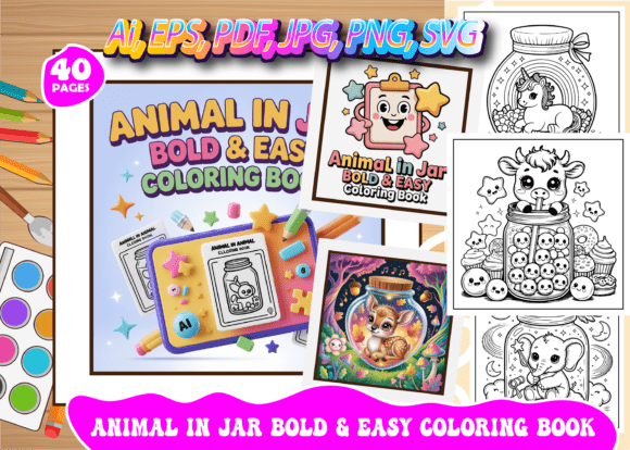 Animal in Jar Bold Easy Coloring Book Graphics for Bloggers
