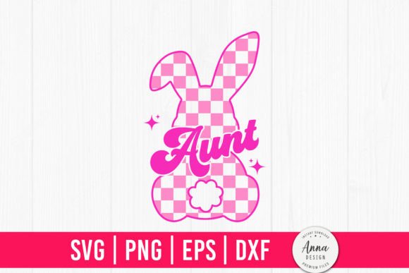 Aunt Easter Retro Pink Checkered Bunny for Graphics & Print Templates
