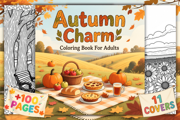Autumn Charm Coloring Book Graphics for Adult Branding