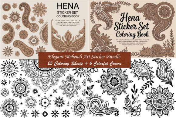 Henna Art Sticker Coloring Pages as Professional Graphics
