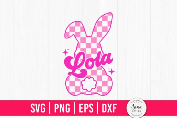 Lola Easter Bunny: A Retro Pink Checkered Graphic for Print Templates
