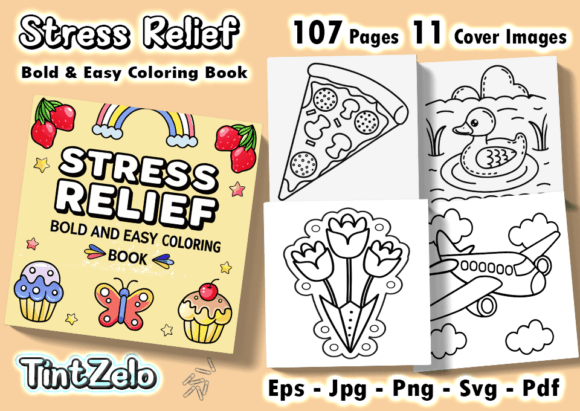 Stress Relief Bold Easy Coloring Pages for Graphics & Editorial Projects