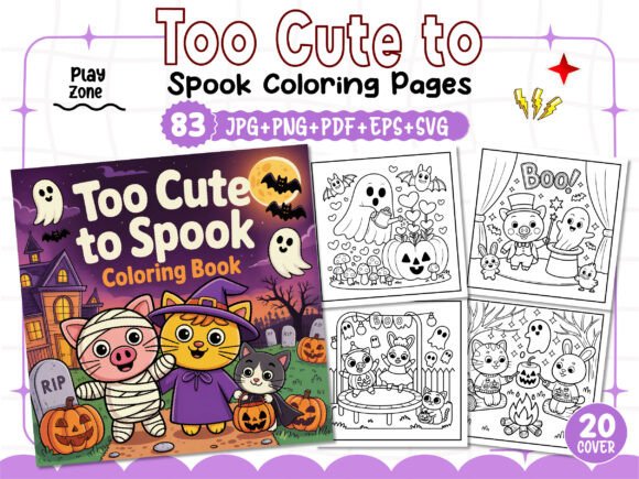 Too Cute to Spook Graphics for Seasonal Coloring Pages